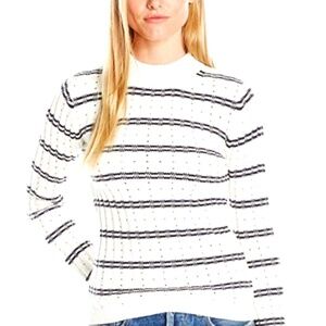 French Connection Striped Black & Winter White Sweater Size Large